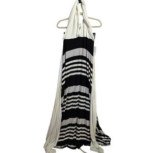 Pink Lily Boutique Reborn J Womens Black White Striped Halter Maxi Dress Large